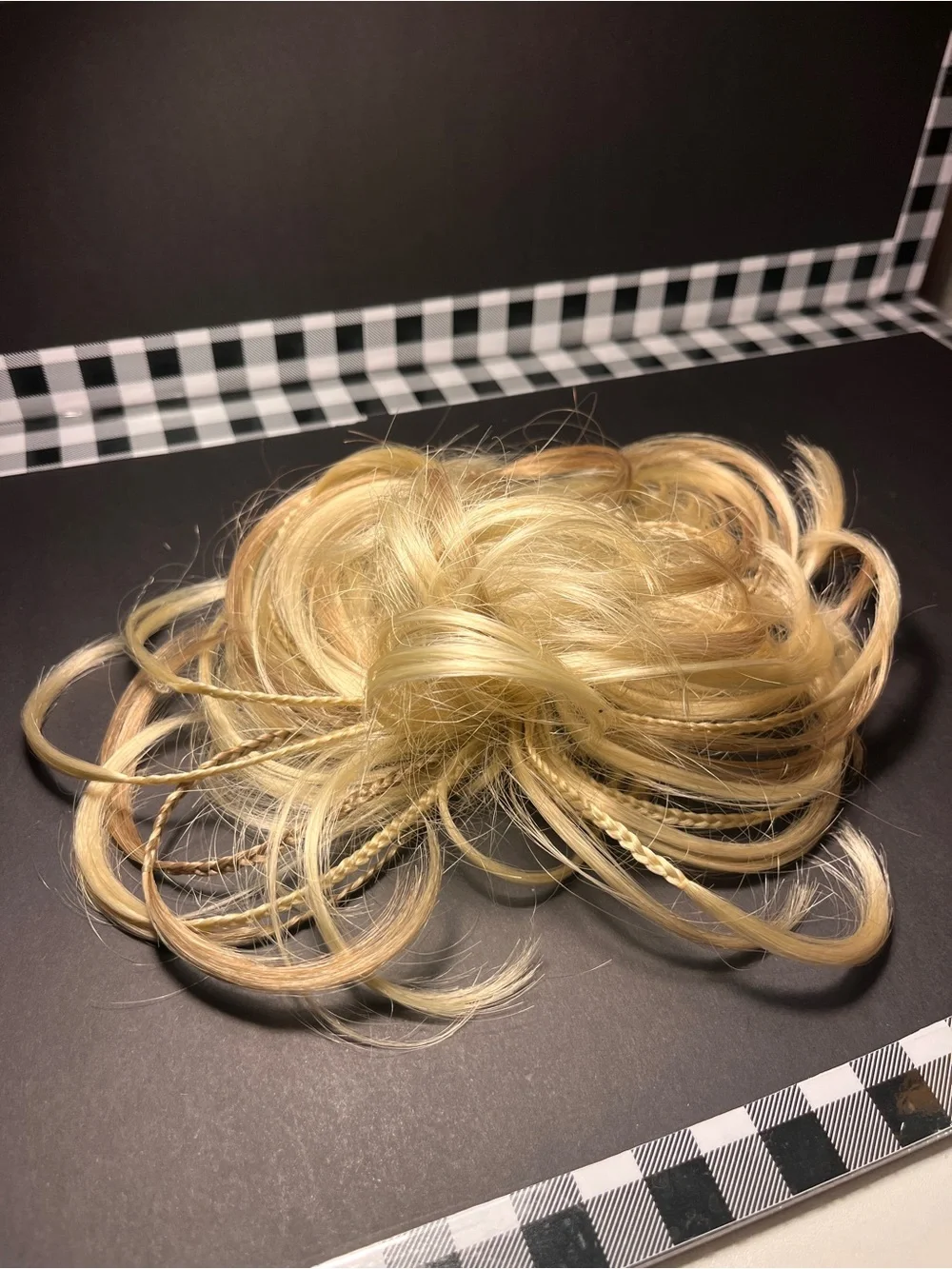 Blonde Hair Bun Scrunchie Boho Messy Bun Hair Extension with Accent Braids.